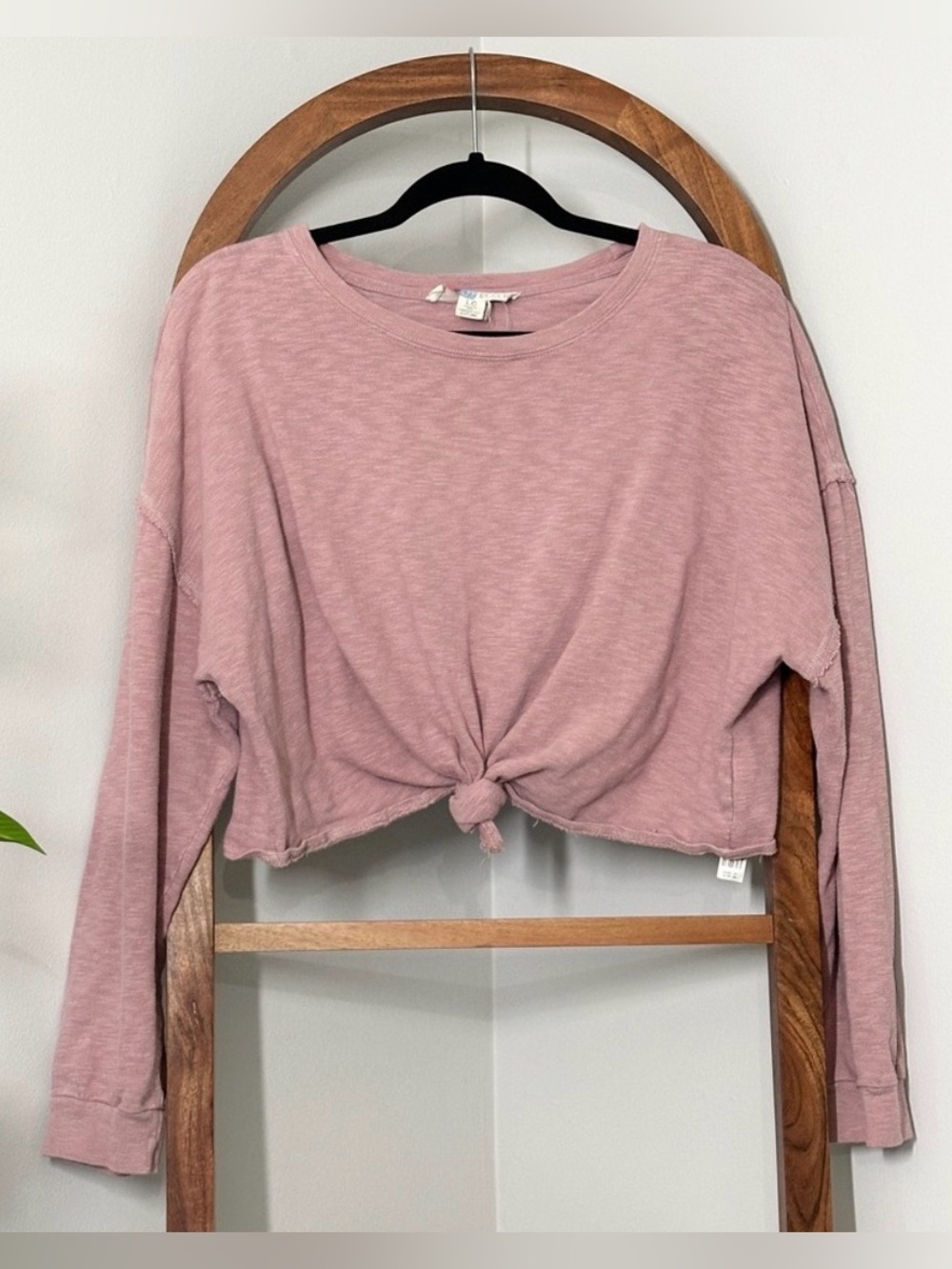 Free People Beach LARGE Pink Culver City Long Sleeve Crop Tie Front Top
